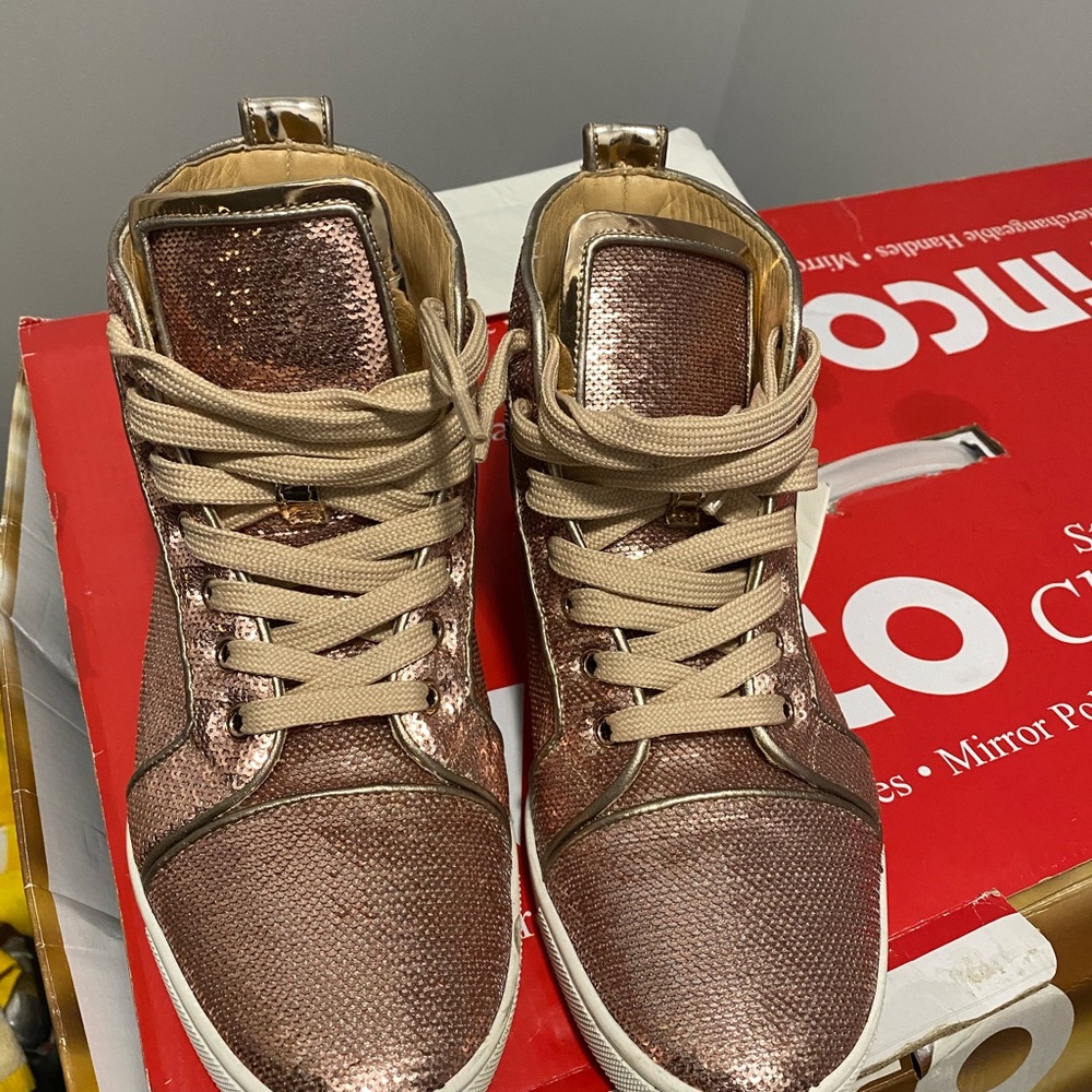 Rose gold red bottom sequins sneakers